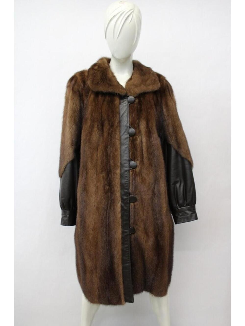 Excellent Canadian Demi Buff Mink Fur & Leather Coat Jacket Women Woman Size 8 M